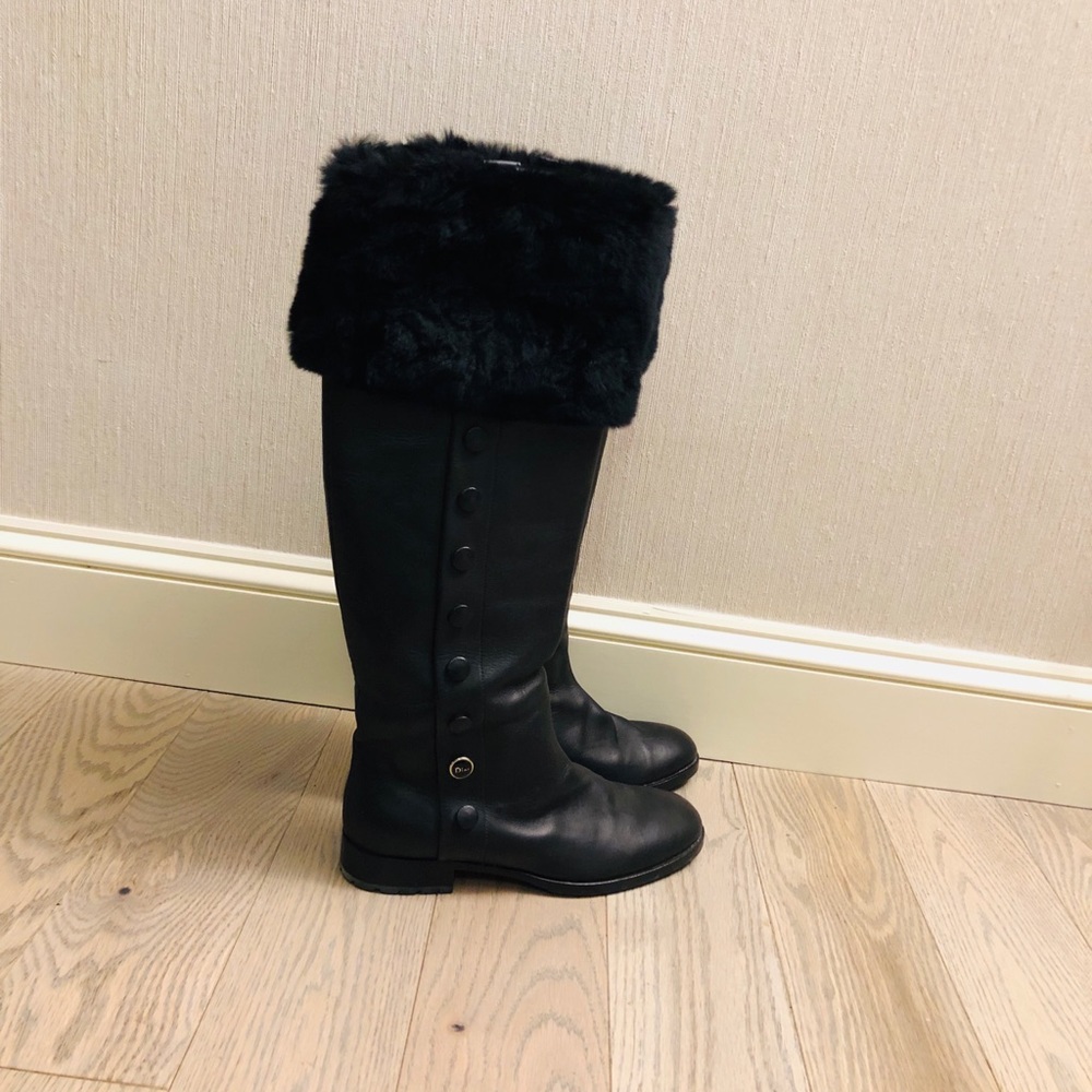 Dior black tall boots with fur detail , 37,5